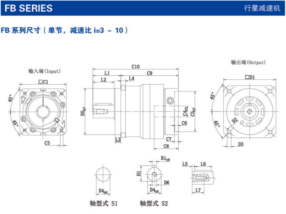 FB系列精密行星減速機尺寸圖